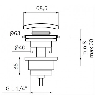 Схема GRB 081108 Донный клапан Click-Clack с квадратной крышкой хром